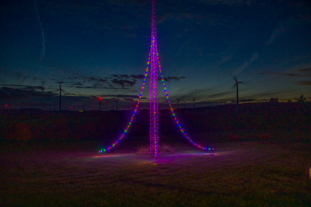 christmas lights on the tower